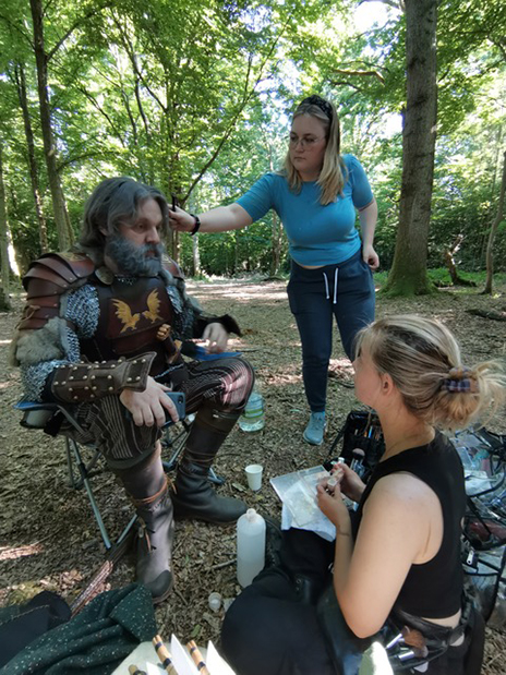 viking movie MAIKEN costume and make up on location in woods